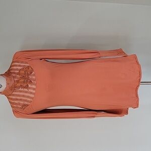 Free People Rust Orange Long Sleeve Lace Yoke Tunic